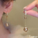 爆款 S925银法式 复古香槟金珍珠流苏耳环2026新款 高级感气质耳饰女