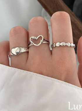 S925纯银冷淡风镂空爱心戒指轻奢