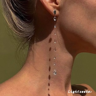 S925银针水滴露珠流苏耳环女2025新款高级感轻奢隐形鱼线串珠项链