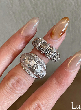 S925纯银中古银色拉丝星芒戒指女