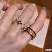 S925纯银复古酒红色闪钻小飞马戒指女小众设计感本命年红色食指戒