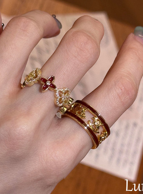 S925纯银复古酒红色闪钻飞马戒指