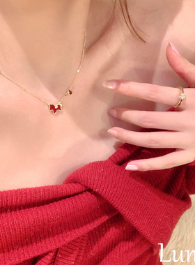 S925纯银新中式红色滴釉小马项链