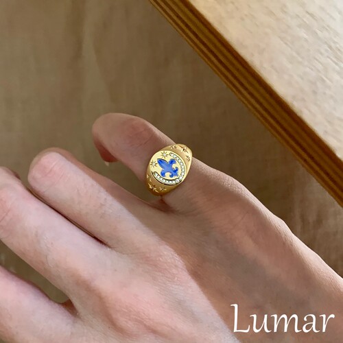 中古金色鸢尾花印章戒指小众设计