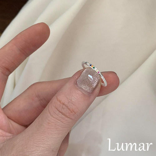 S925纯银彩虹锆石戒指女时尚简约