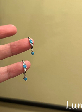 S925纯银蓝色迷你松花石耳钉女小众设计高级感轻奢清冷感气质耳环