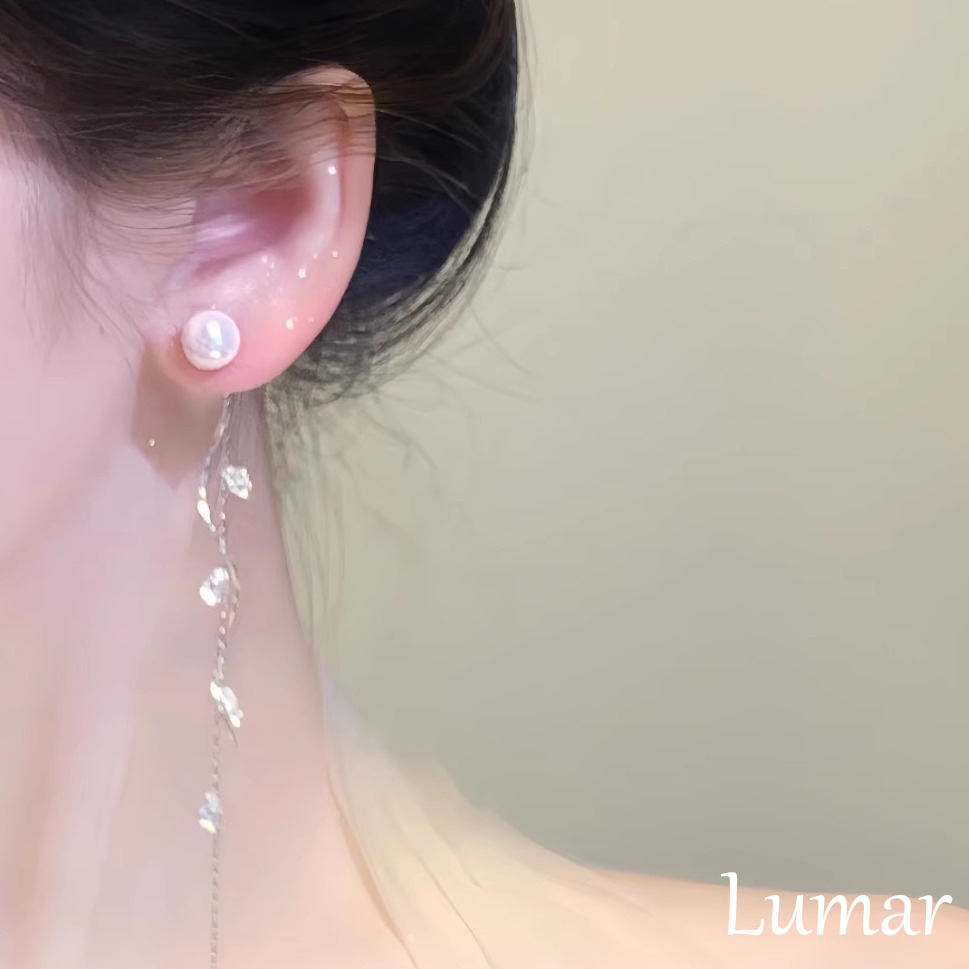 S925银超仙长款珍珠曲线流苏耳环