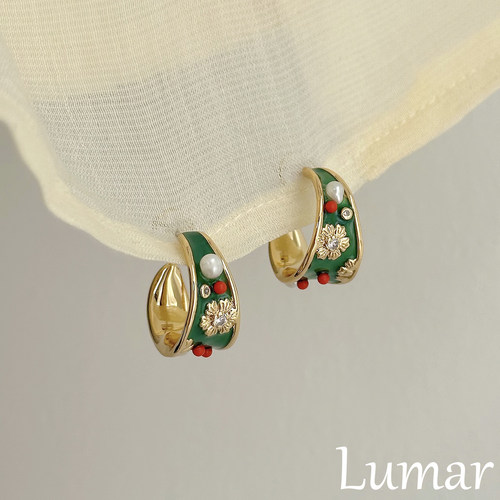 S925银针中国风绿色滴釉耳钉2026