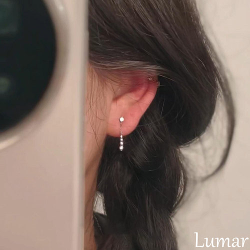 S925纯银超闪排钻流苏水滴耳钉女