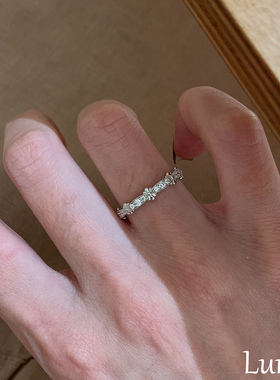 S925纯银闪钻蕾丝鸢尾花戒指轻奢