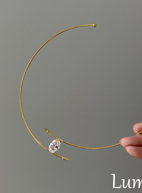 S925纯银金属项圈水滴闪钻项链女