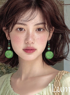 夏日小清新绿色串珠黄瓜耳环女款