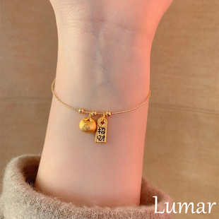 S925银新中式金色小胖福手镯女款轻奢小众精致转运珠招财纳福手链