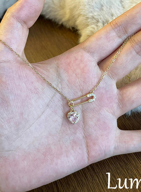 S925纯银粉色爱心别针项链女2025