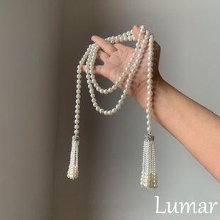 S925纯银宫廷风珍珠流苏长款项链高级感轻奢小众设计缠绕锁骨链女