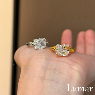 S925纯银爆闪椰圆KT猫闪钻戒指女2026新款爆款小众设计开口食指戒