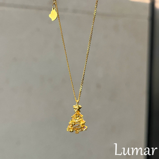 S925纯银金色拉丝圣诞树星星项链女款高级感轻奢小众氛围感毛衣链