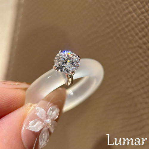 S925银超闪白玉髓莫桑钻戒指轻奢