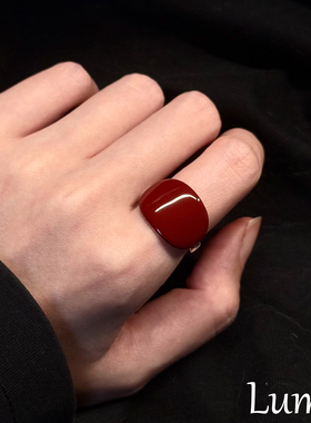 S925银酒红色滴釉几何戒指戒指女