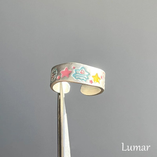 S925纯银超多巴胺童趣涂鸦戒指