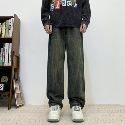 秋冬高质量做旧宽松休闲牛仔长裤