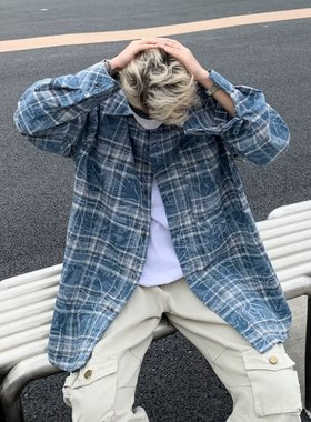 INFORMER原创春秋美式复古波纹衬衫日系男设计感高级小众宽松衬衣