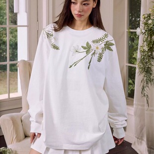 INFORMER原创刺绣工艺圆领卫衣长袖T恤国潮男女情侣宽松纯棉上衣