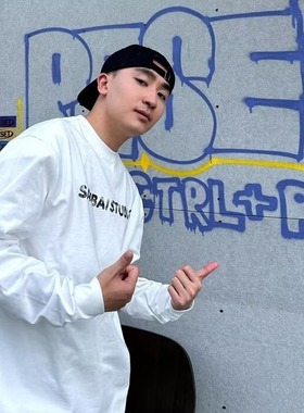 INFORMER国潮重磅高质量简约长袖美式复古纯棉宽松情侣男卫衣T恤