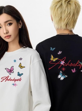 INFORMER刺绣工艺碎花字母国潮圆领卫衣长袖T恤男女宽松纯棉百搭