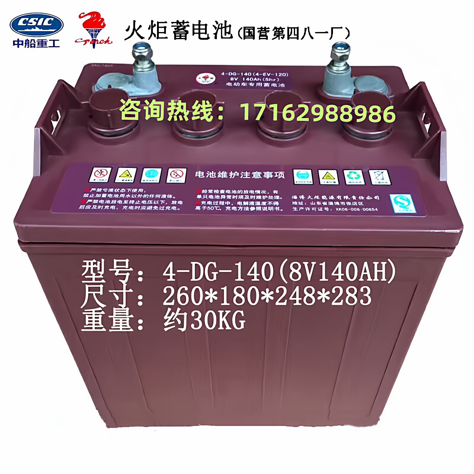 淄博火炬蓄电池4-DG-140 / 8V170AH电动车/益高观光车/巡逻车电瓶 - 实物图