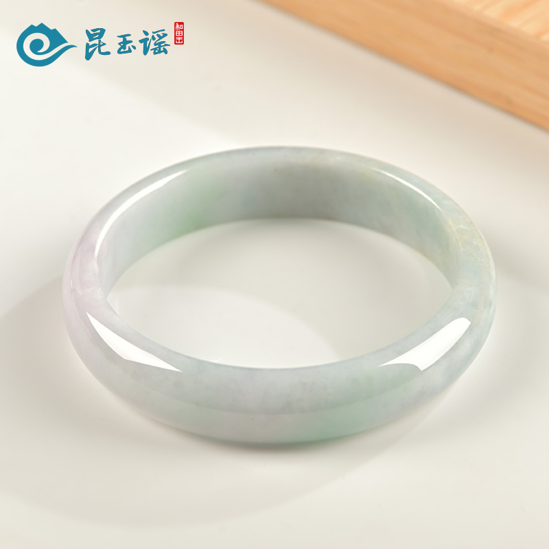 昆玉谣正品缅甸翡翠A货手镯糯种飘花玉石手镯老坑料女款