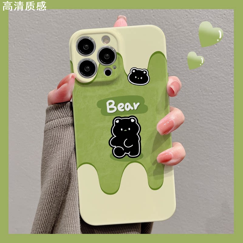 可爱抹茶小熊适用iPhone14promax手机壳15女13mini创意12苹果11全包xr防摔8保护套新款7sPlus菲林XSmax高级感