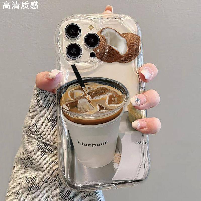 适用苹果14promax手机壳新款iphone13高级感11pro奶油纹12椰子咖啡8plus卡通7可爱x创意xs潮流xr女max保护套