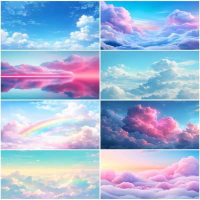 新款梦幻云彩水族箱造景装饰贴画