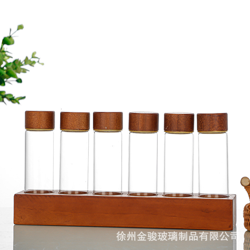 30mm螺口竹木盖管制瓶胎毛收藏瓶虫草金豆收纳瓶透明小玻璃瓶