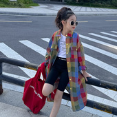 女童女大童长款 衬衣亲子装 格子长袖 24韩版 衬衫 童装 长款 裙 秋冬新品