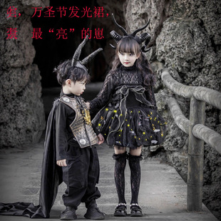 女童万圣节cos女魔头黑色蝴蝶发光裙魔王超彭洛丽塔闪光灯连衣裙