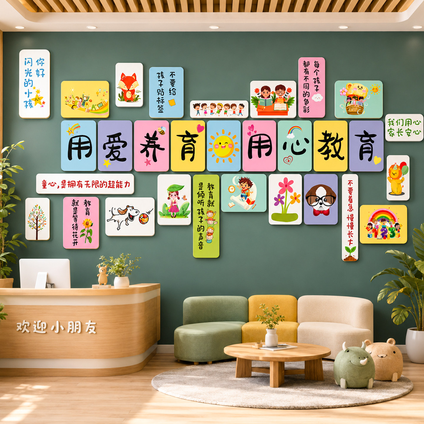 幼儿园墙面装饰午托管班早教中心培训机构走廊环创形象文化墙布置