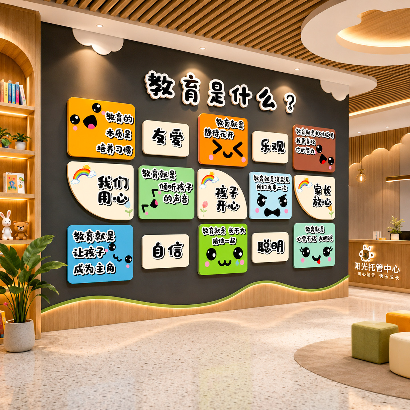 午托管班中心形象文化墙装饰幼儿园培训机构走廊环创主题成品布置