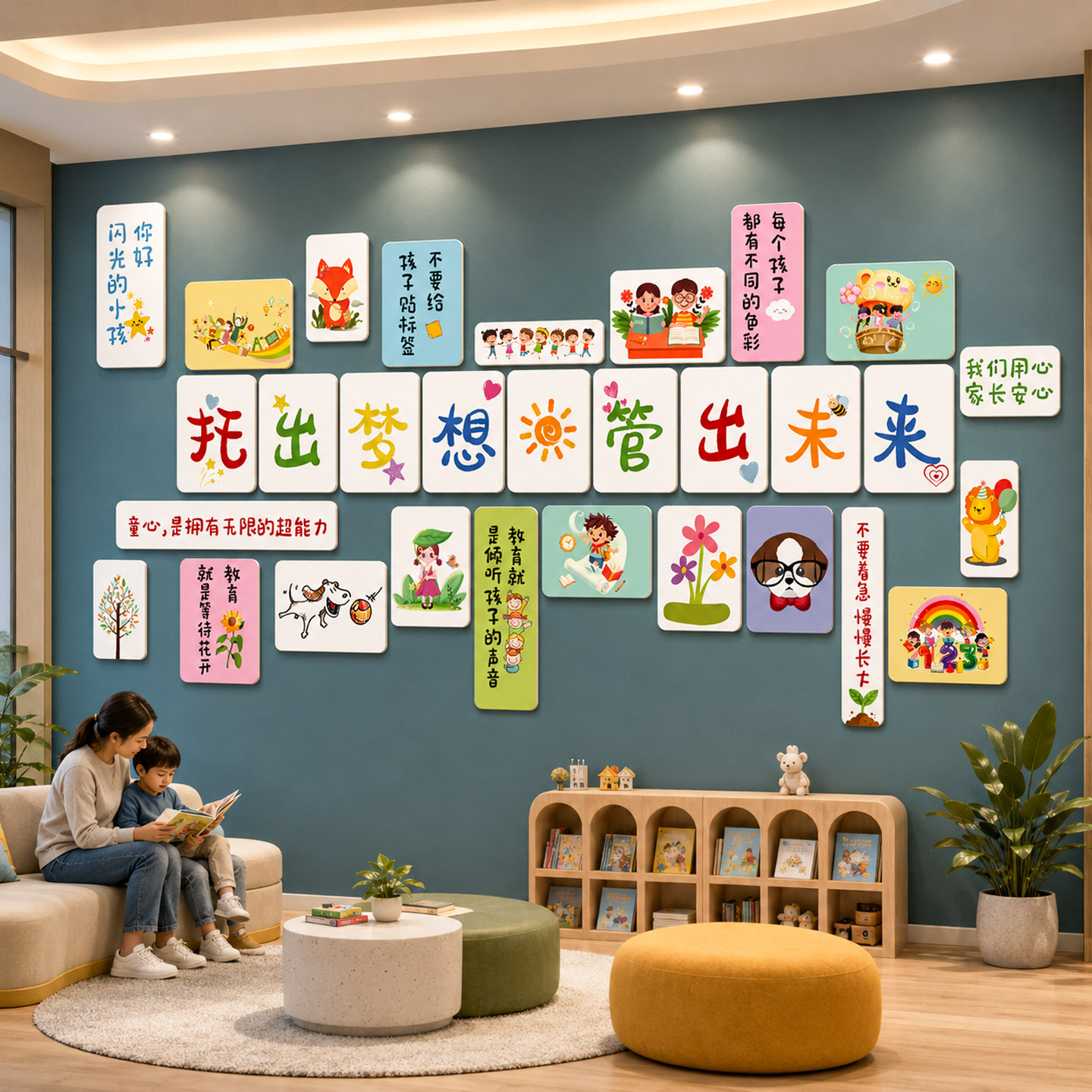 托管班墙面装饰早教育培训机构中心前台形象文化墙布置幼儿园环创