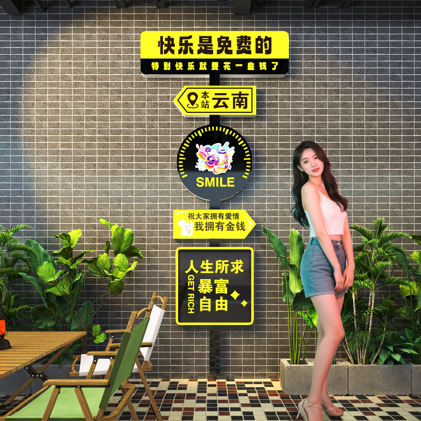 网红清酒吧墙面装饰品场景布置露营风火锅烧烤餐饮店墙贴路牌打卡图片