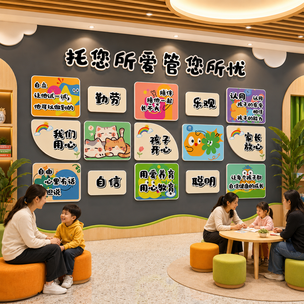 午托管班前台形象文化墙贴早教育中心培训机构墙面装饰幼儿园环创