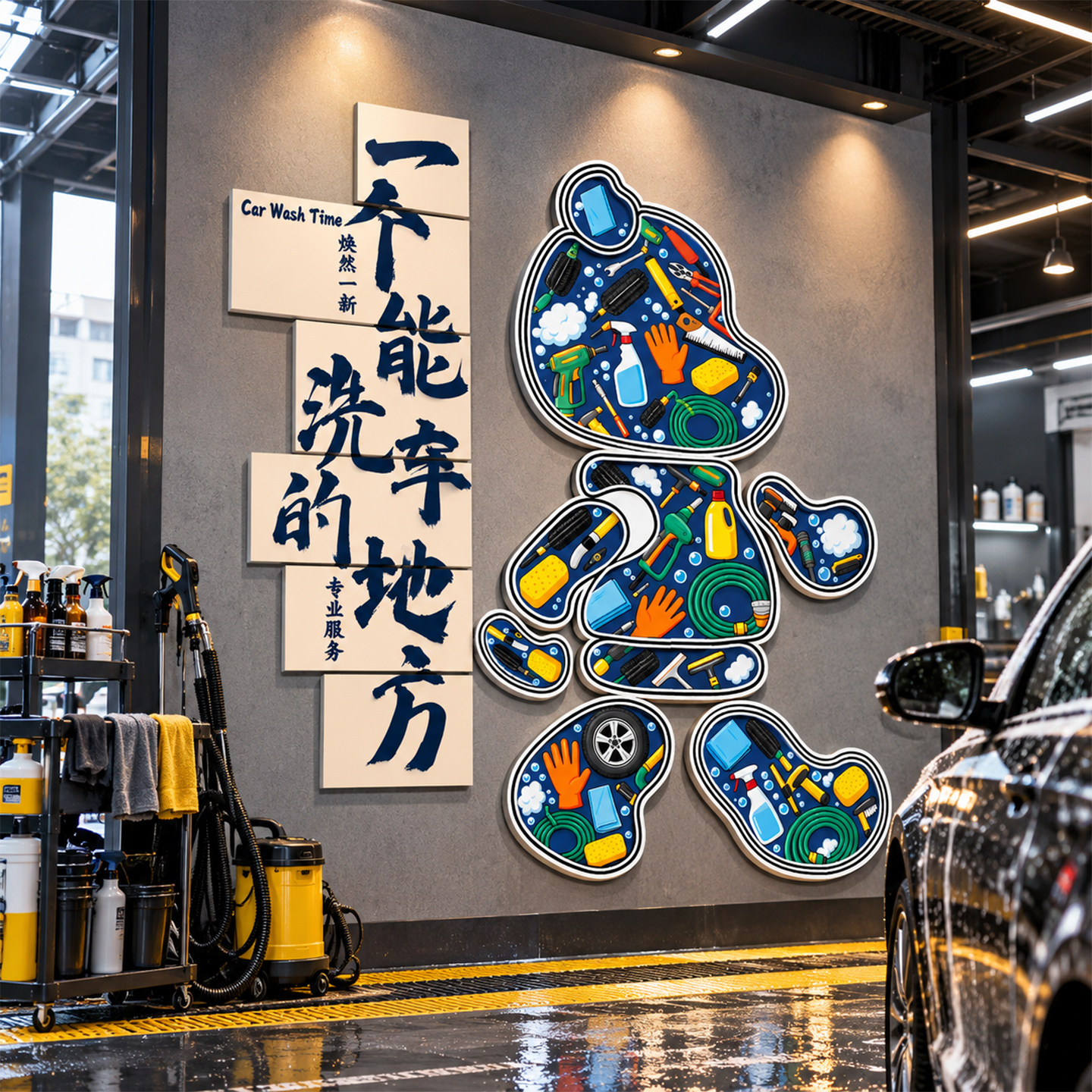 【洗车店装饰】美容汽修厂墙贴画