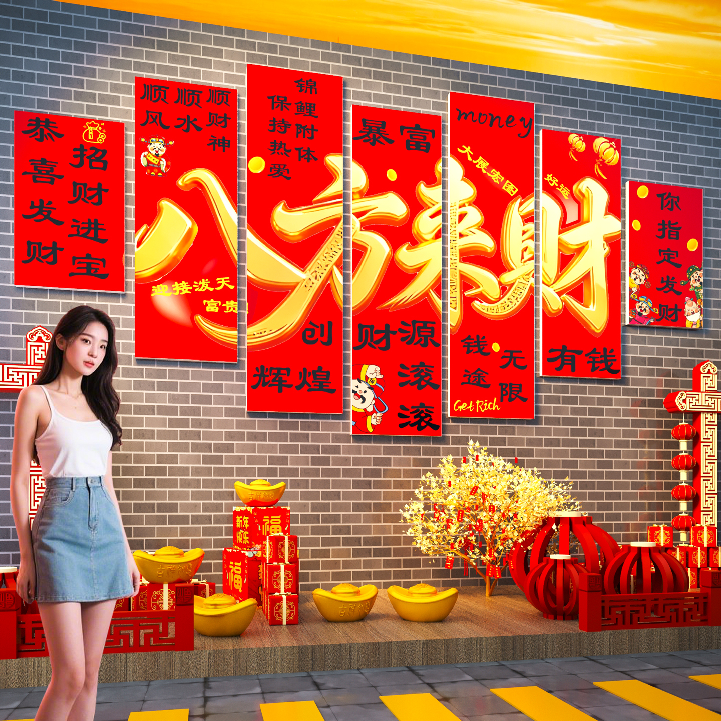 户外打卡墙贴新年春节氛围布置