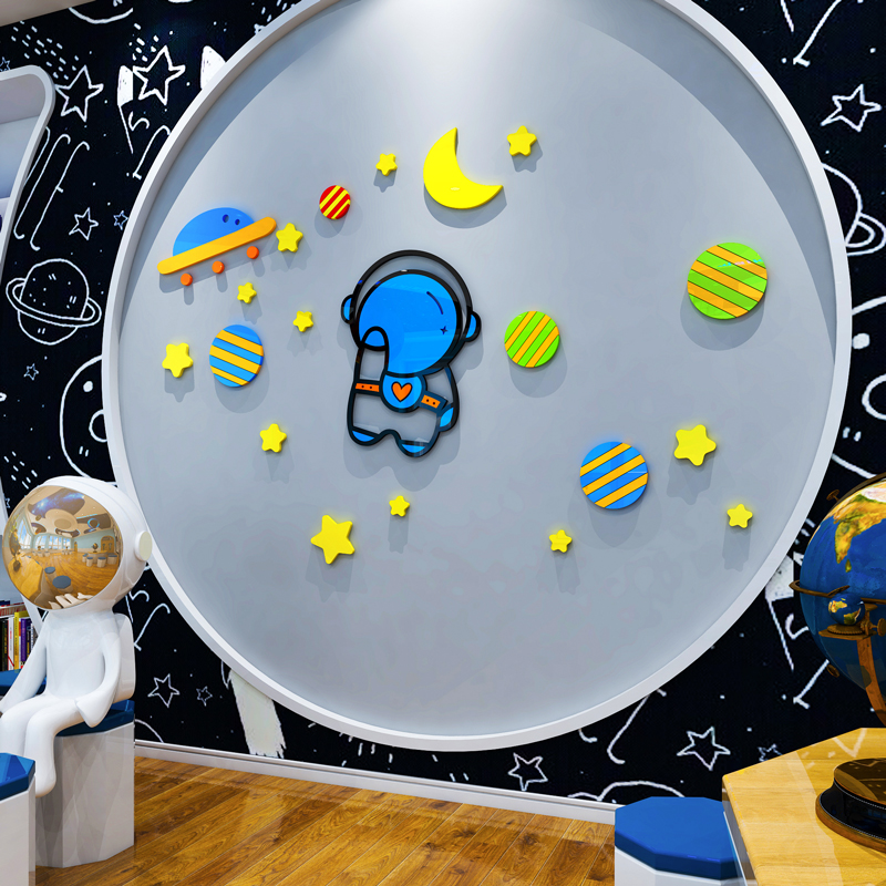 宇航员太空人卡通3d立体墙贴画儿童房男孩卧室装饰幼儿园环创主题图片