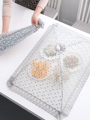 可折叠菜罩夏季防虫防尘透气餐桌罩家用时尚新款网纱罩厨房食物罩