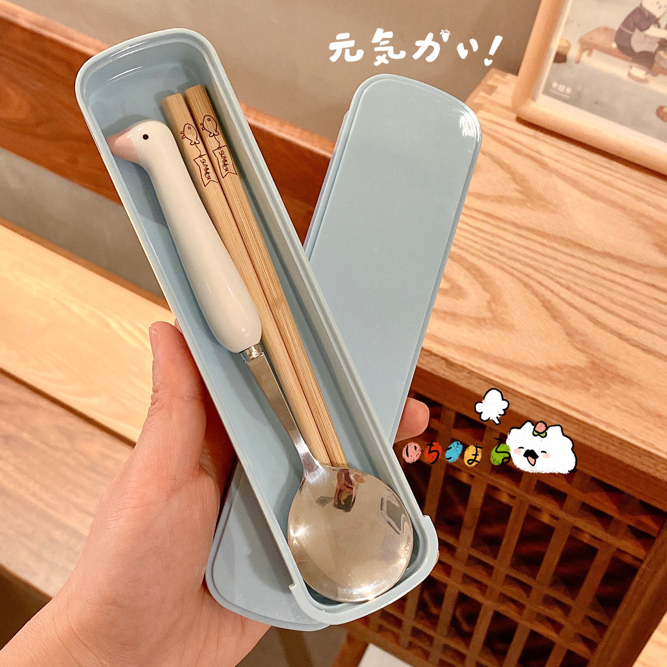 儿童便携餐具套装单人创意可爱学生上班族外出专用筷子勺子收纳盒