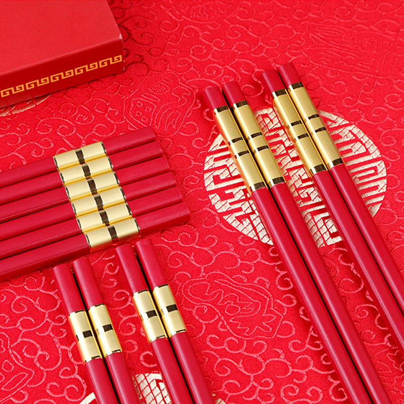 红色耐高温婚庆喜字过年合金筷