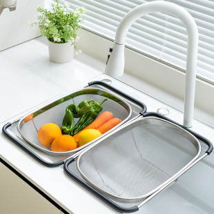 厨房伸缩304不锈钢水槽沥水篮洗碗池新款 水果蔬菜淘洗菜盆置物架