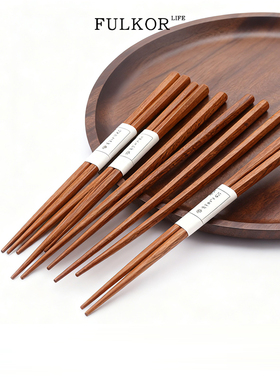 实木筷子家用防滑尖头极细天然原木质无漆无蜡高端日式六角木快子